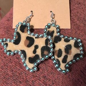 Texas Earrings with Leopard Print And Turquoise Accents